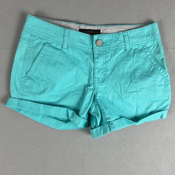 Aeropostale Midi Twill Short Size 2 Aqua Blue Green Cuffed Pockets Zipper - Picture 6 of 8